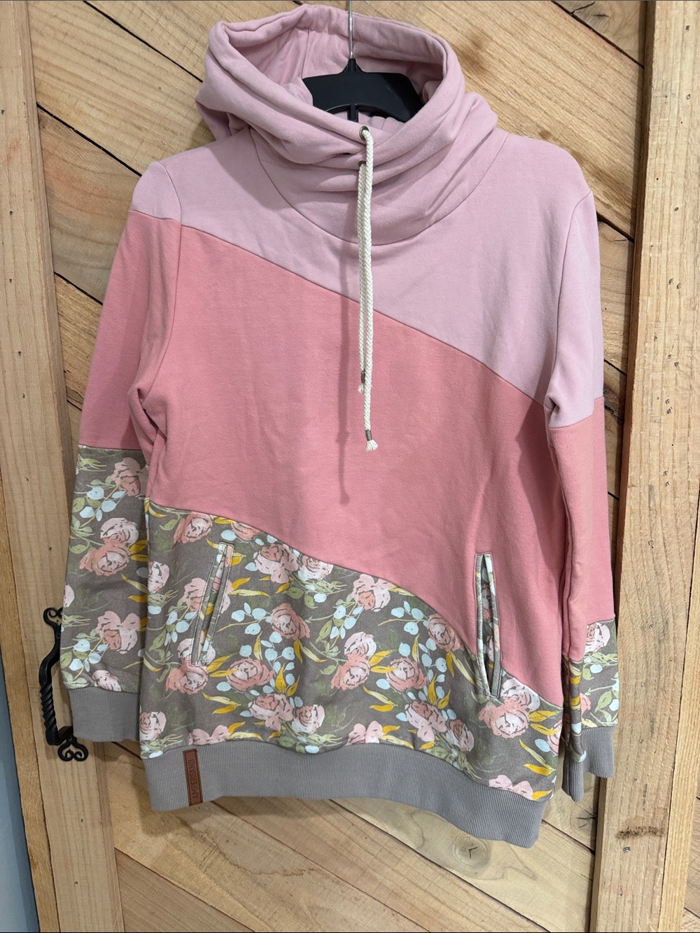 AMPERSAND AVE Pink Colorblock Floral Funnel Neck Hoodie